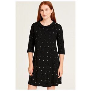 Boden Shift Dress Womens Sz 16R Black Leaf Print 3/4 Sleeve Peter Pan Collar